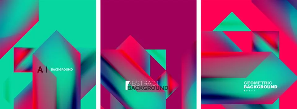Vector set of abstract geometric poster backgrounds, colorful shapes with fluid イラスト素材