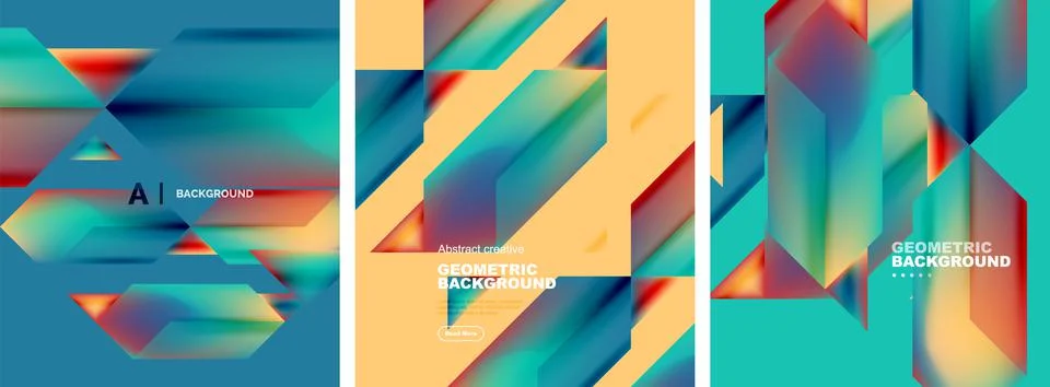 Vector set of abstract geometric poster backgrounds, colorful shapes with fluid イラスト素材