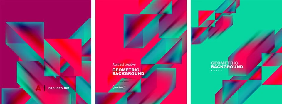 Vector set of abstract geometric poster backgrounds, colorful shapes with fluid Illustrazione stock