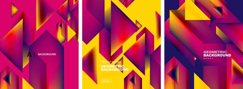 Vector set of abstract geometric poster backgrounds, colorful shapes with fluid イラスト素材