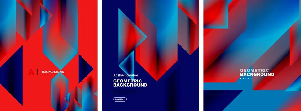 Vector set of abstract geometric poster backgrounds, colorful shapes with fluid イラスト素材