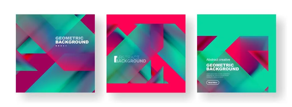 Vector set of abstract geometric poster backgrounds, colorful shapes with fluid イラスト素材