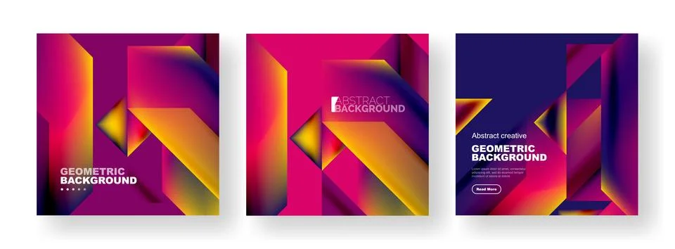 Vector set of abstract geometric poster backgrounds, colorful shapes with fluid イラスト素材