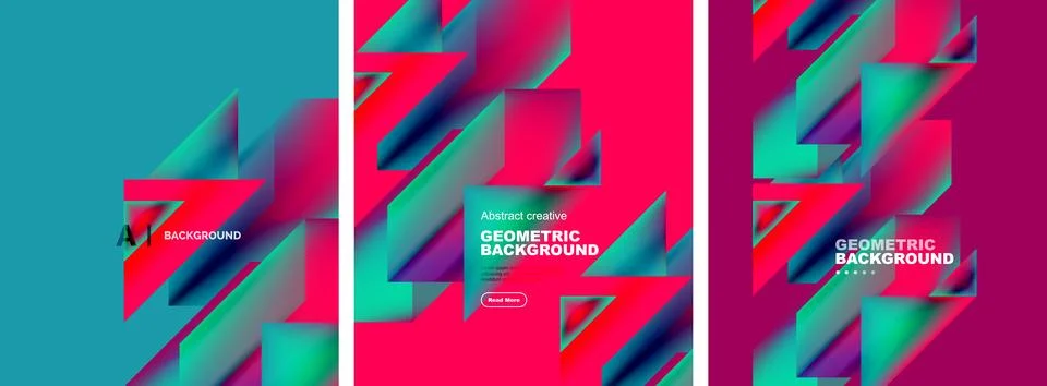 Vector set of abstract geometric poster backgrounds, colorful shapes with fluid イラスト素材