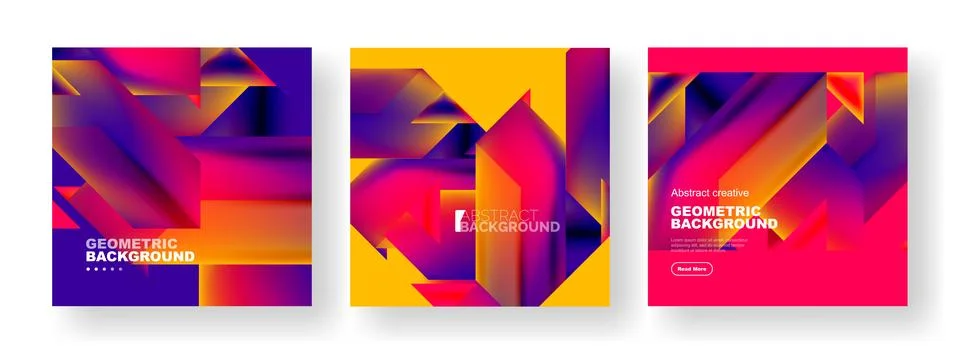 Vector set of abstract geometric poster backgrounds, colorful shapes with fluid イラスト素材