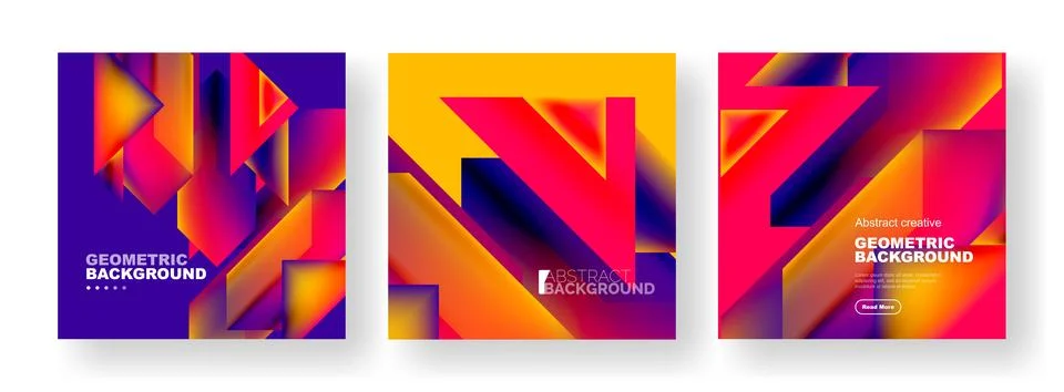 Vector set of abstract geometric poster backgrounds, colorful shapes with fluid Stock Illustration