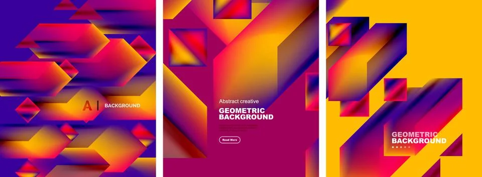 Vector set of abstract geometric poster backgrounds, colorful shapes with fluid イラスト素材