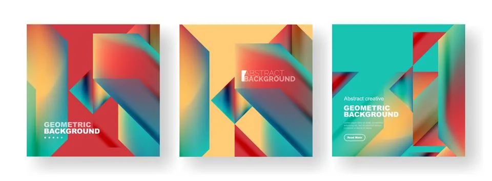 Vector set of abstract geometric poster backgrounds, colorful shapes with fluid イラスト素材