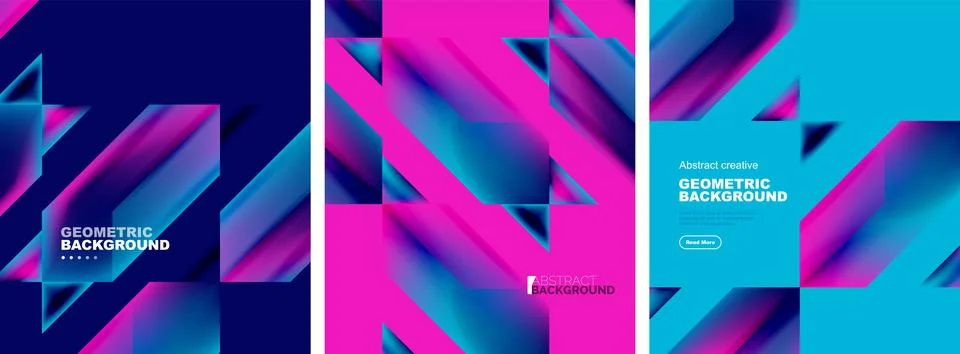Vector set of abstract geometric poster backgrounds, colorful shapes with fluid 스톡 일러스트