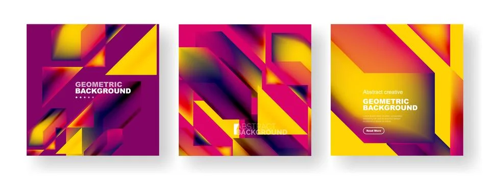 Vector set of abstract geometric poster backgrounds, colorful shapes with fluid イラスト素材