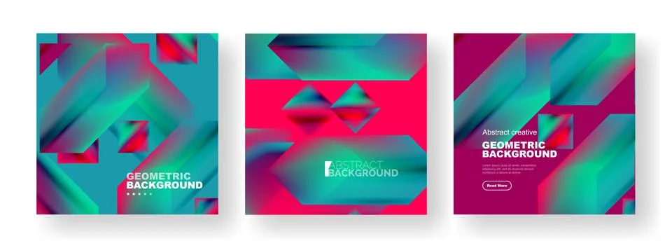 Vector set of abstract geometric poster backgrounds, colorful shapes with fluid イラスト素材