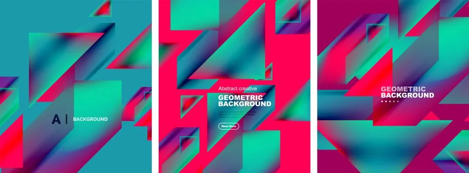 Vector set of abstract geometric poster backgrounds, colorful shapes with fluid イラスト素材