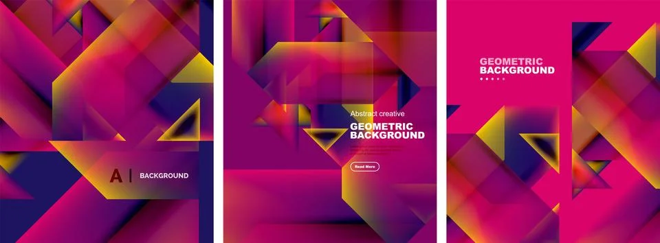 Vector set of abstract geometric poster backgrounds, colorful shapes with fluid 스톡 일러스트