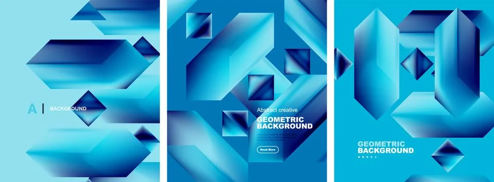 Vector set of abstract geometric poster backgrounds, colorful shapes with fluid 스톡 일러스트