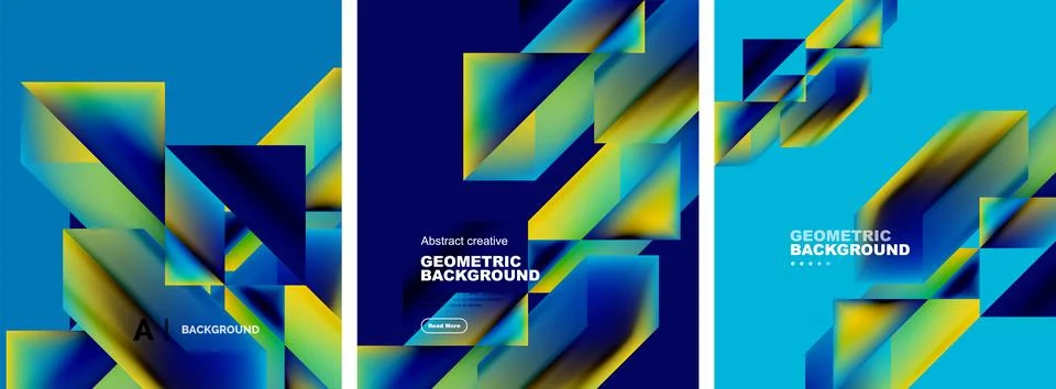 Vector set of abstract geometric poster backgrounds, colorful shapes with fluid イラスト素材