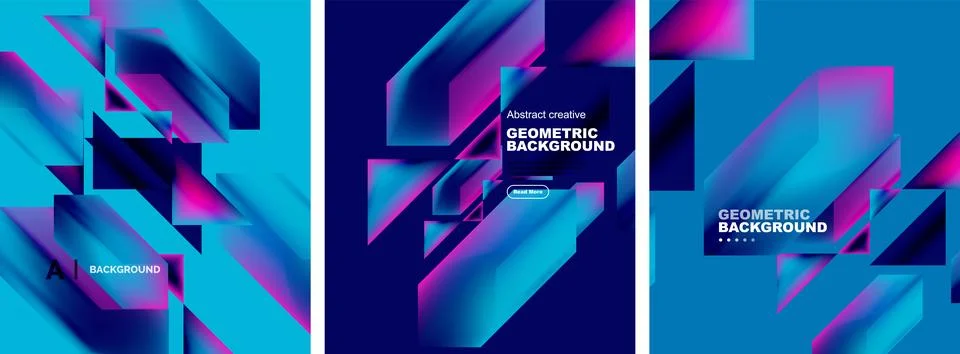Vector set of abstract geometric poster backgrounds, colorful shapes with fluid Stock Illustration