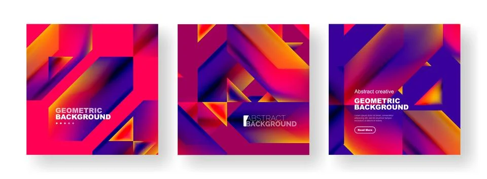 Vector set of abstract geometric poster backgrounds, colorful shapes with fluid イラスト素材