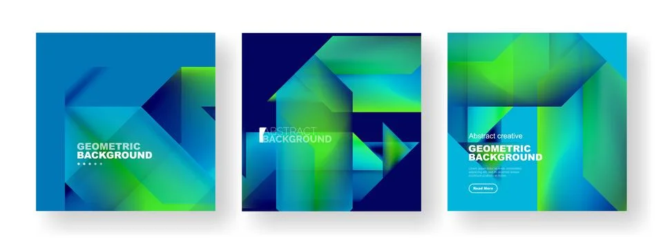 Vector set of abstract geometric poster backgrounds, colorful shapes with fluid イラスト素材