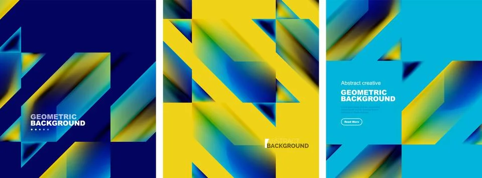 Vector set of abstract geometric poster backgrounds, colorful shapes with fluid イラスト素材