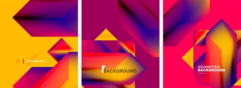 Vector set of abstract geometric poster backgrounds, colorful shapes with fluid 스톡 일러스트