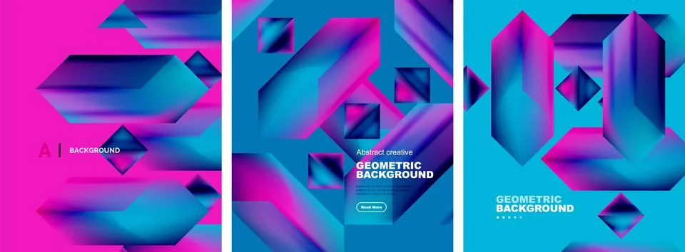 Vector set of abstract geometric poster backgrounds, colorful shapes with fluid イラスト素材