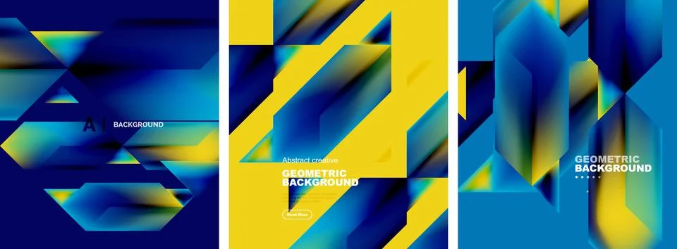 Vector set of abstract geometric poster backgrounds, colorful shapes with fluid イラスト素材