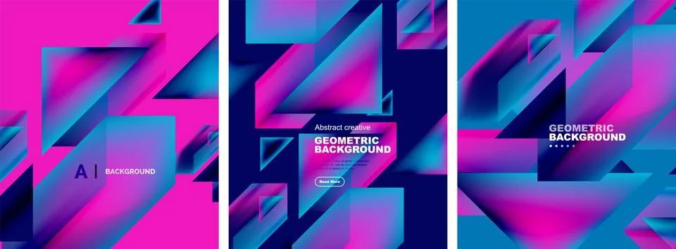 Vector set of abstract geometric poster backgrounds, colorful shapes with fluid イラスト素材