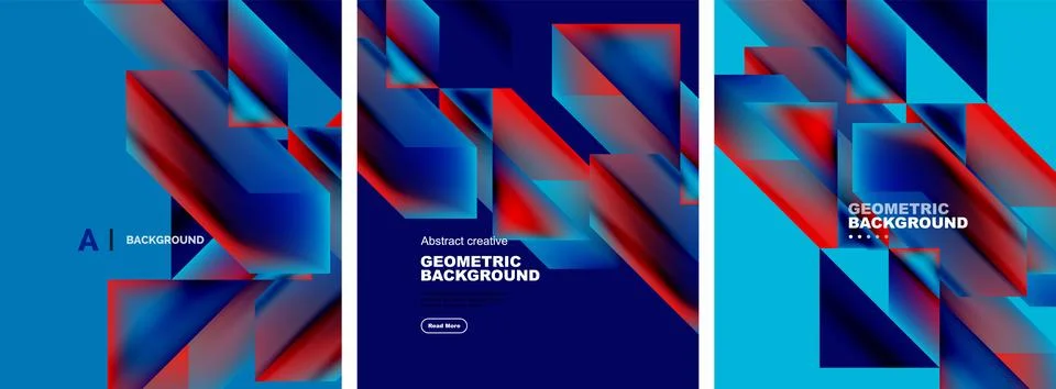 Vector set of abstract geometric poster backgrounds, colorful shapes with fluid 库存插图