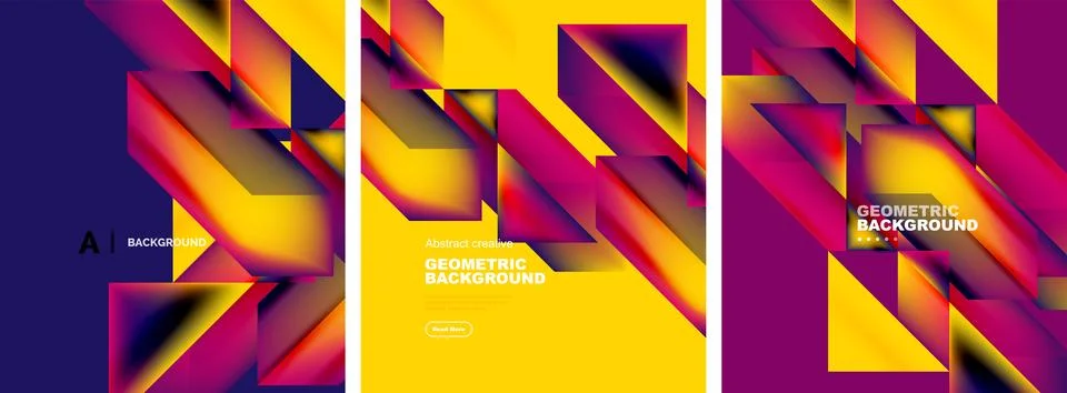 Vector set of abstract geometric poster backgrounds, colorful shapes with fluid イラスト素材