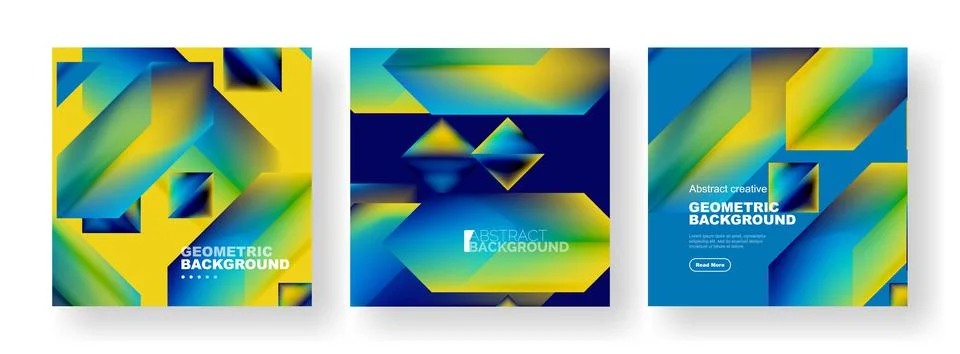 Vector set of abstract geometric poster backgrounds, colorful shapes with fluid イラスト素材
