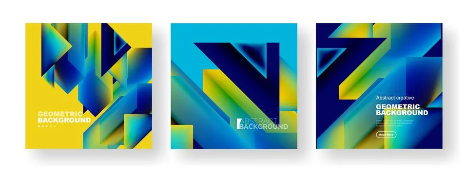 Vector set of abstract geometric poster backgrounds, colorful shapes with fluid イラスト素材
