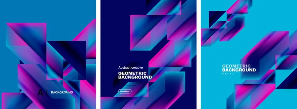 Vector set of abstract geometric poster backgrounds, colorful shapes with fluid Stock-Illustration