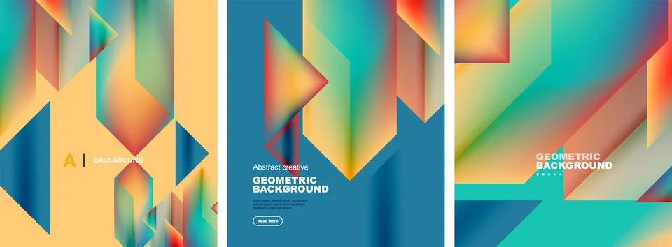 Vector set of abstract geometric poster backgrounds, colorful shapes with fluid Stock Illustration
