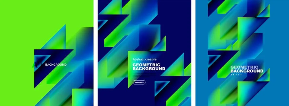 Vector set of abstract geometric poster backgrounds, colorful shapes with fluid Stock Illustration