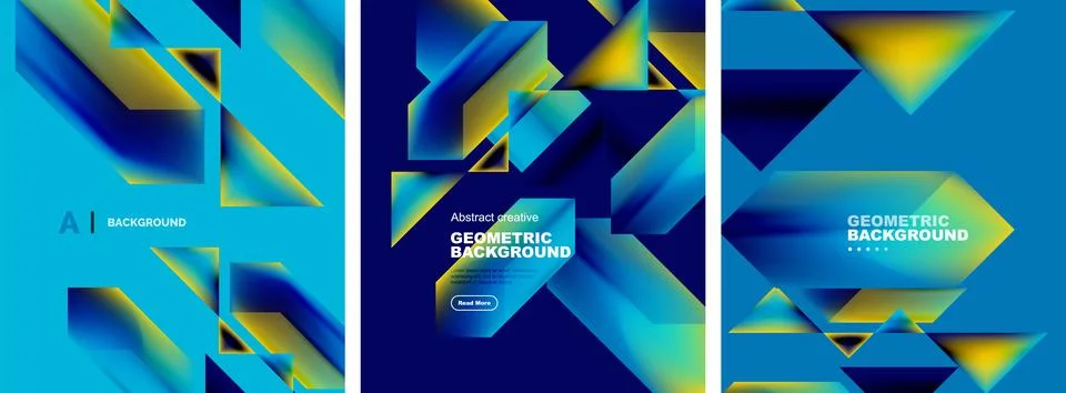 Vector set of abstract geometric poster backgrounds, colorful shapes with fluid Stock Illustration