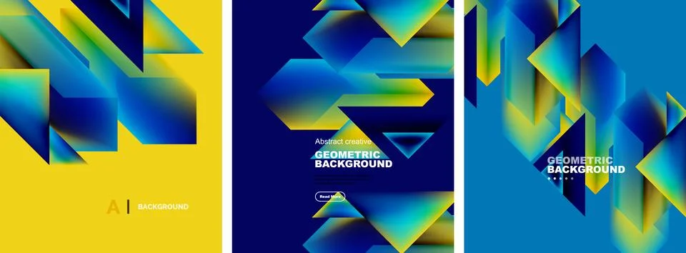Vector set of abstract geometric poster backgrounds, colorful shapes with fluid Stock Illustration