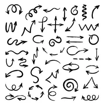 Vector set of abstract hand drawn arrows on white background. Stock Illustration