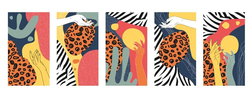 Vector set of abstract hand painted backgrounds for social media stories design 库存插图