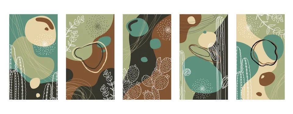 Vector set of abstract hand painted backgrounds for social media stories design Stockillustratie