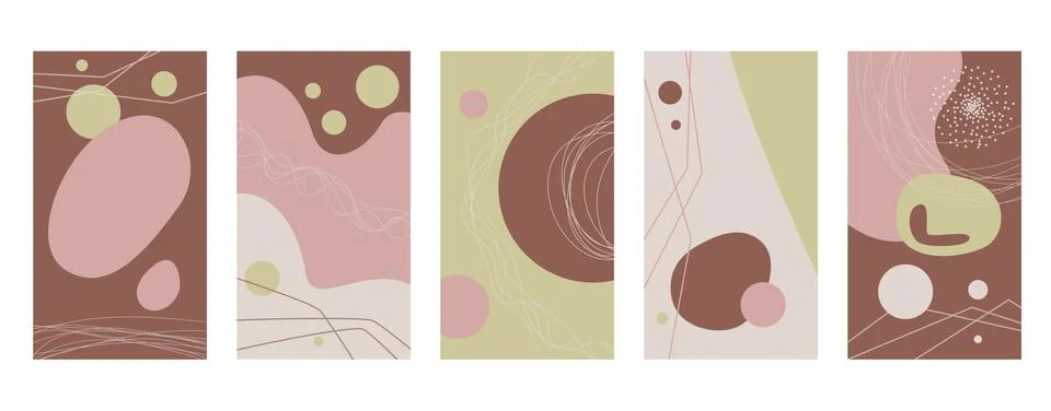 Vector set of abstract hand painted backgrounds for social media stories design Stock Illustration