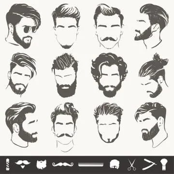 Vector set of abstract men hairstyle silhouettes Stock Illustration