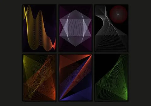 Vector set of abstract posters - geometric shapes and lines on a black Stock Illustration