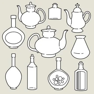 Vector set of abstract silhouettes of kitchen dishes Stock Illustration