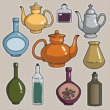 Vector set of abstract silhouettes of kitchen dishes Stock Illustration