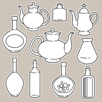 Vector set of abstract silhouettes of kitchen dishes Stock Illustration