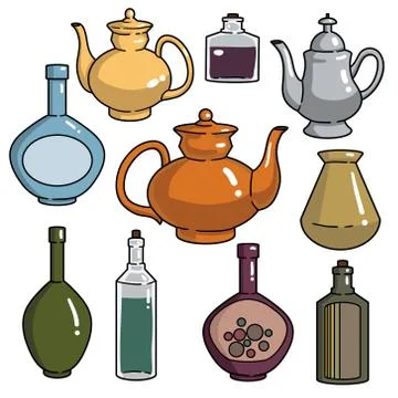 Vector set of abstract silhouettes of kitchen dishes Stock Illustration