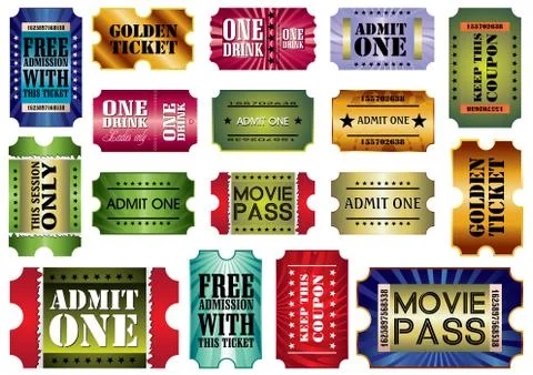 Vector set: admit one tickets, vector illustration Stock Illustration
