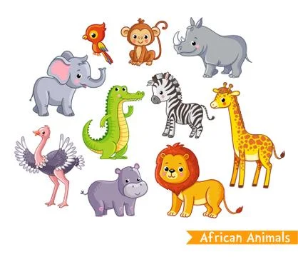 Vector set with african animals. A collection of cute mammals in the savannah Stock Illustration