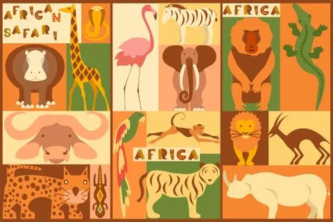 Vector set of African animals Illustrazione stock