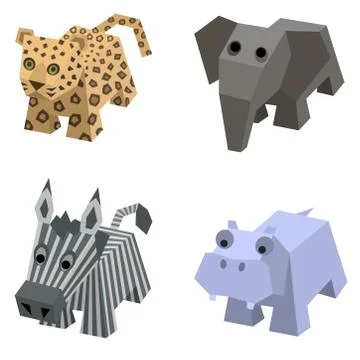Vector set of african isometric animals Stock Illustration